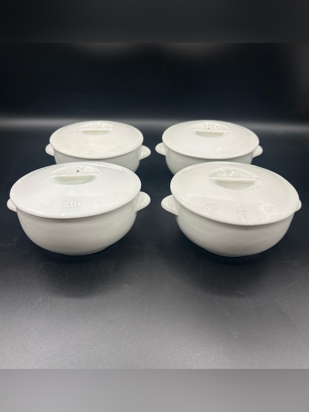 APILCO Set of 4 Porcelaine à Feu Covered Soup Bowls / Individual Casseroles